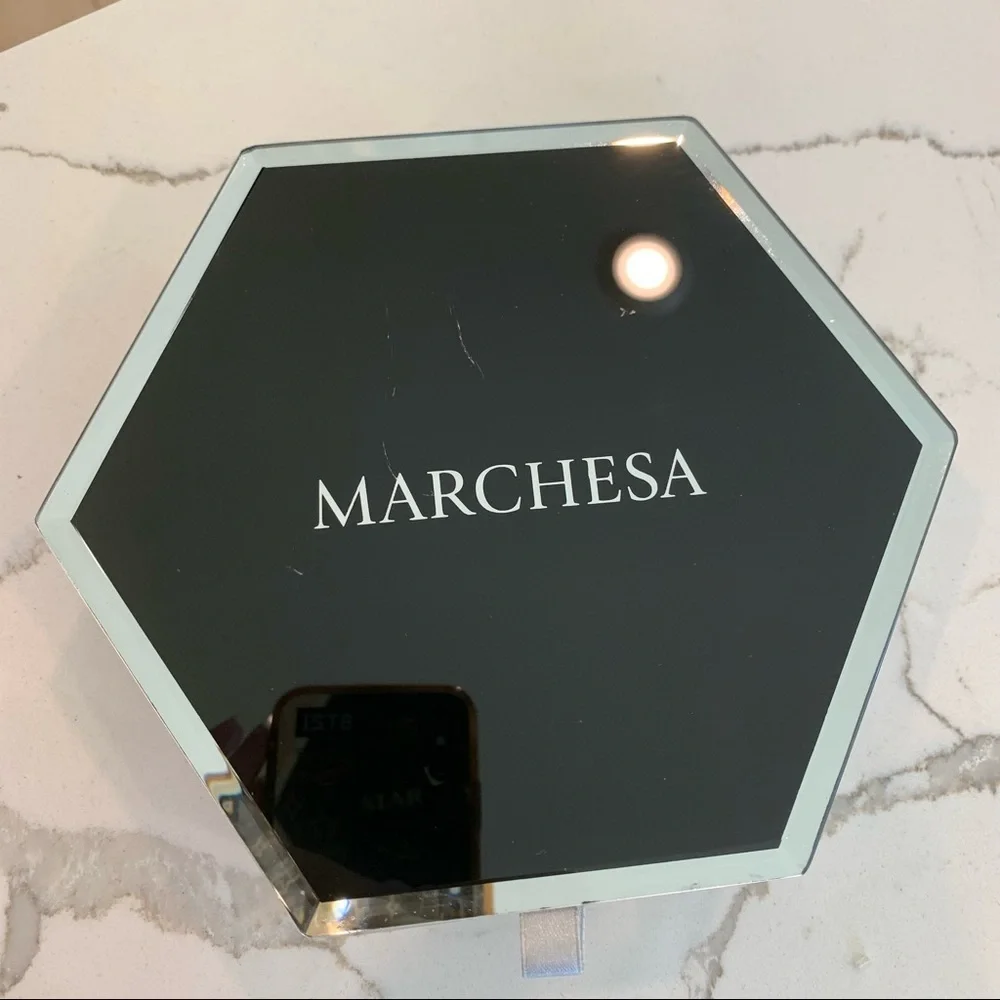 Marchesa Black Hexagon Mirrored Glass Velvet-Lined Jewelry Vanity Trinket Box